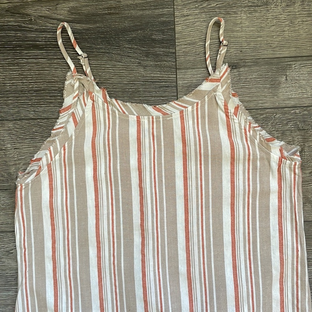 Umgee | Neutral Vertical Striped Tie Front Spaghetti Stripe Tank Top Small - Picture 6 of 8